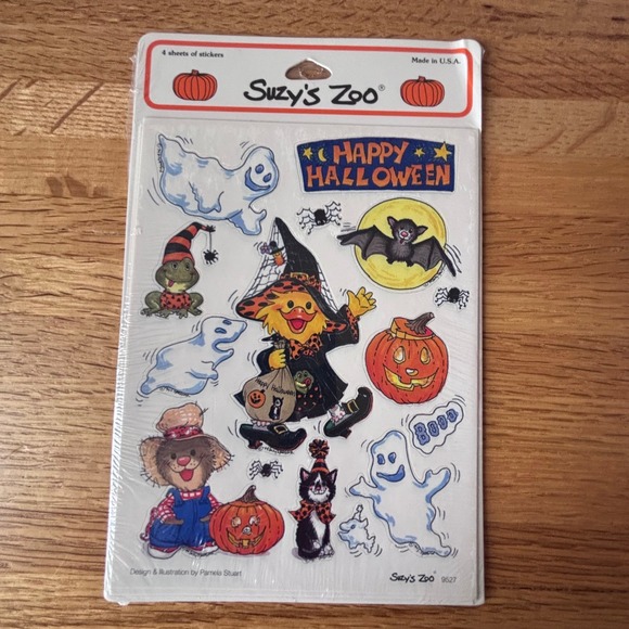 Suzys Zoo Halloween Stickers Vintage 90s USA Made Pumpkin Ghost Witch - Picture 1 of 3